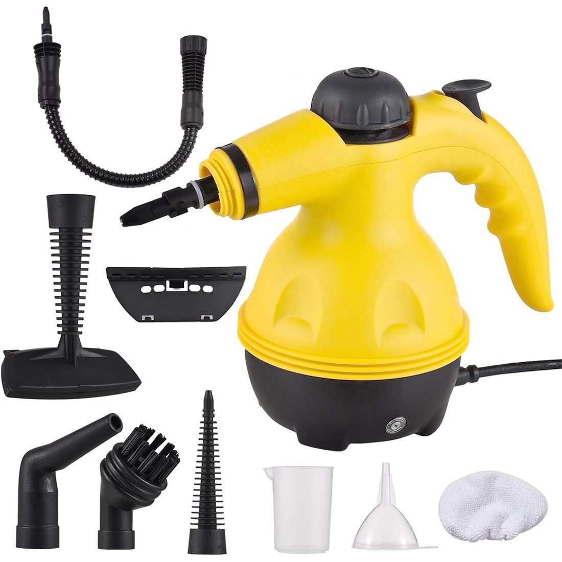 wohnTRAUM24 Handdampfreiniger Handlicher Dampfreiniger mit 10 Zubehörteilen für Küche, Badezimmer, 1250 W, beutellos, 135°C Heißdampf, Chemiefrei, 3,5bar, für Küche, Badezimmer & Auto