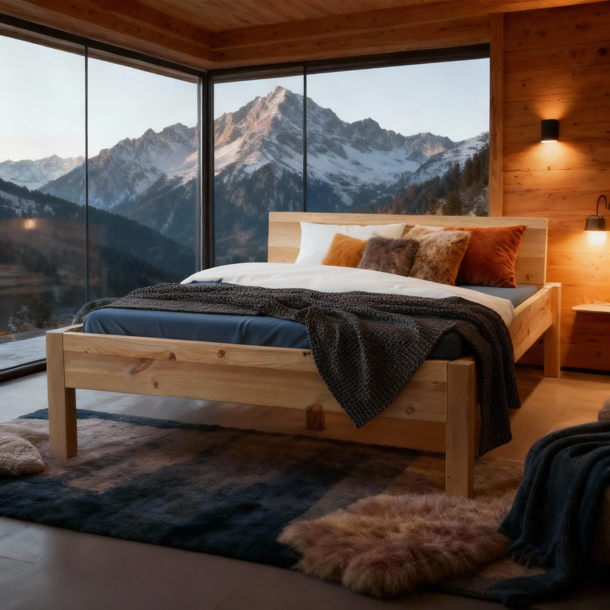 TUGA-Holztech Massivholzbett Zirbenholzbett Holzbett 70 x 200 cm 38 cm metallfreies Zirbenbett Bett