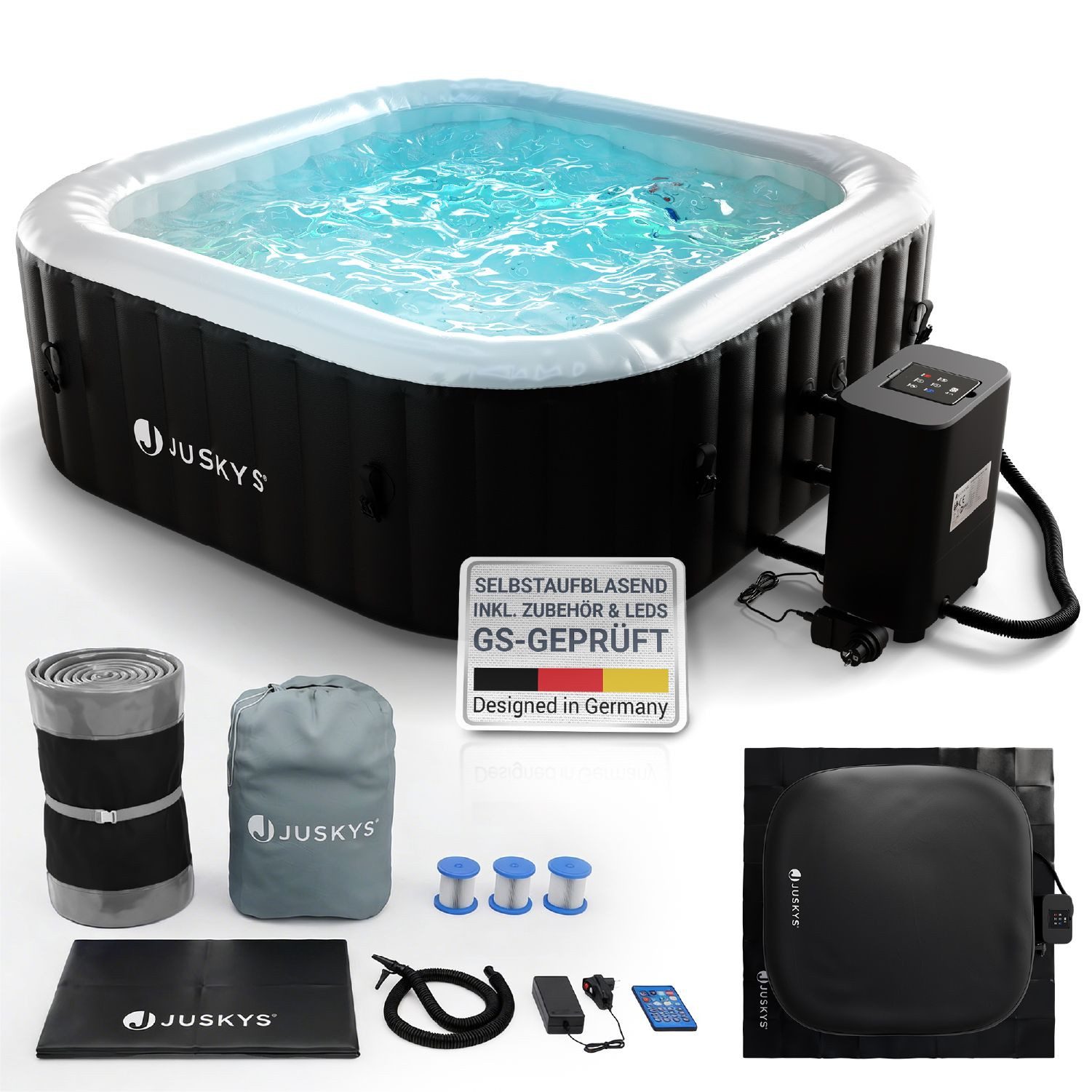Juskys Whirlpool SpaLuxe, Aufblasbar, (1-tlg), 130 Sprudeldüsen, Inkl. Pumpe und Zubehör, LED-Beleuchtung