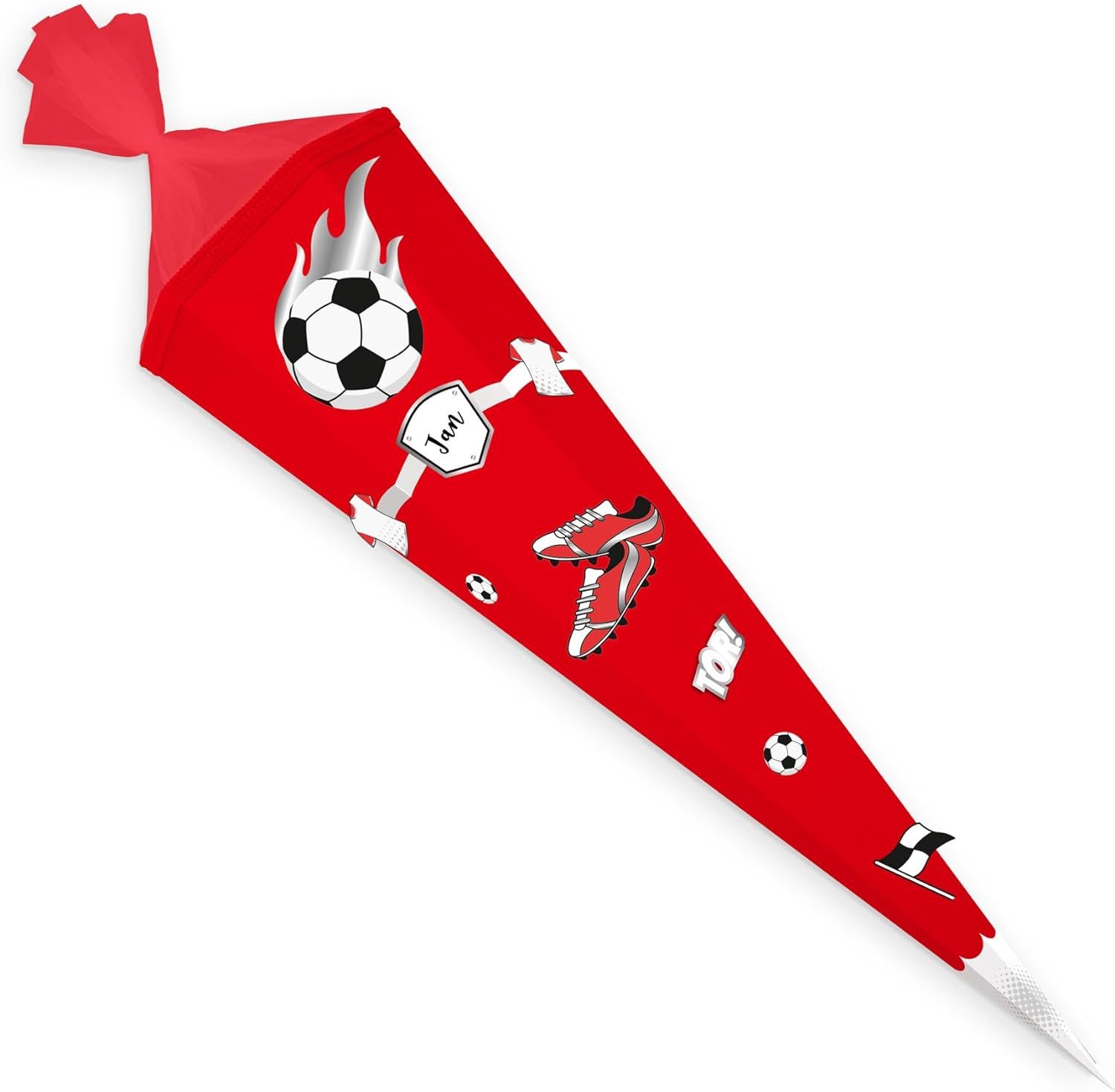 itenga Schultüte itenga DEKO-SET FUSSBALL rot weiss mit Bastel SCHULTÜTE 85 cm sechseck
