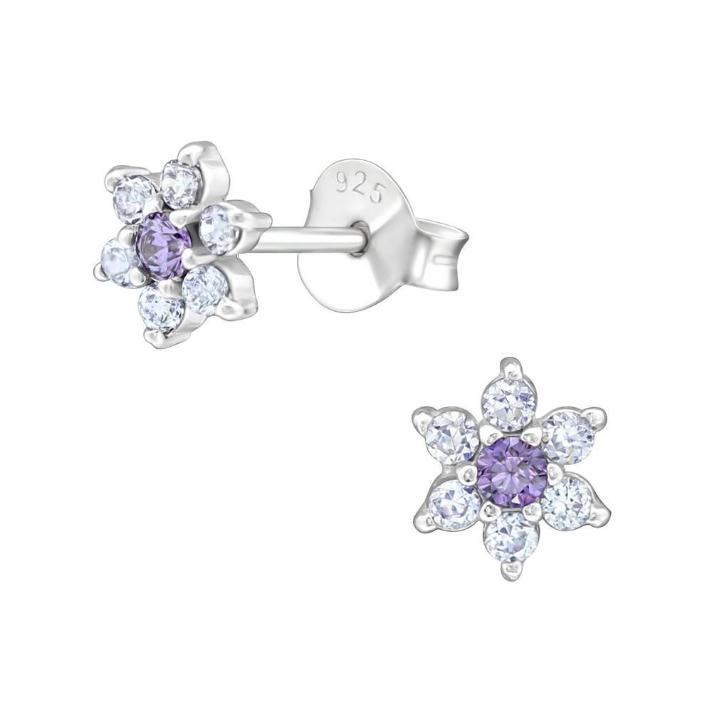 Ohrring-Set Ohrstecker Blümchen lila Kristall aus 925 Silber Damen