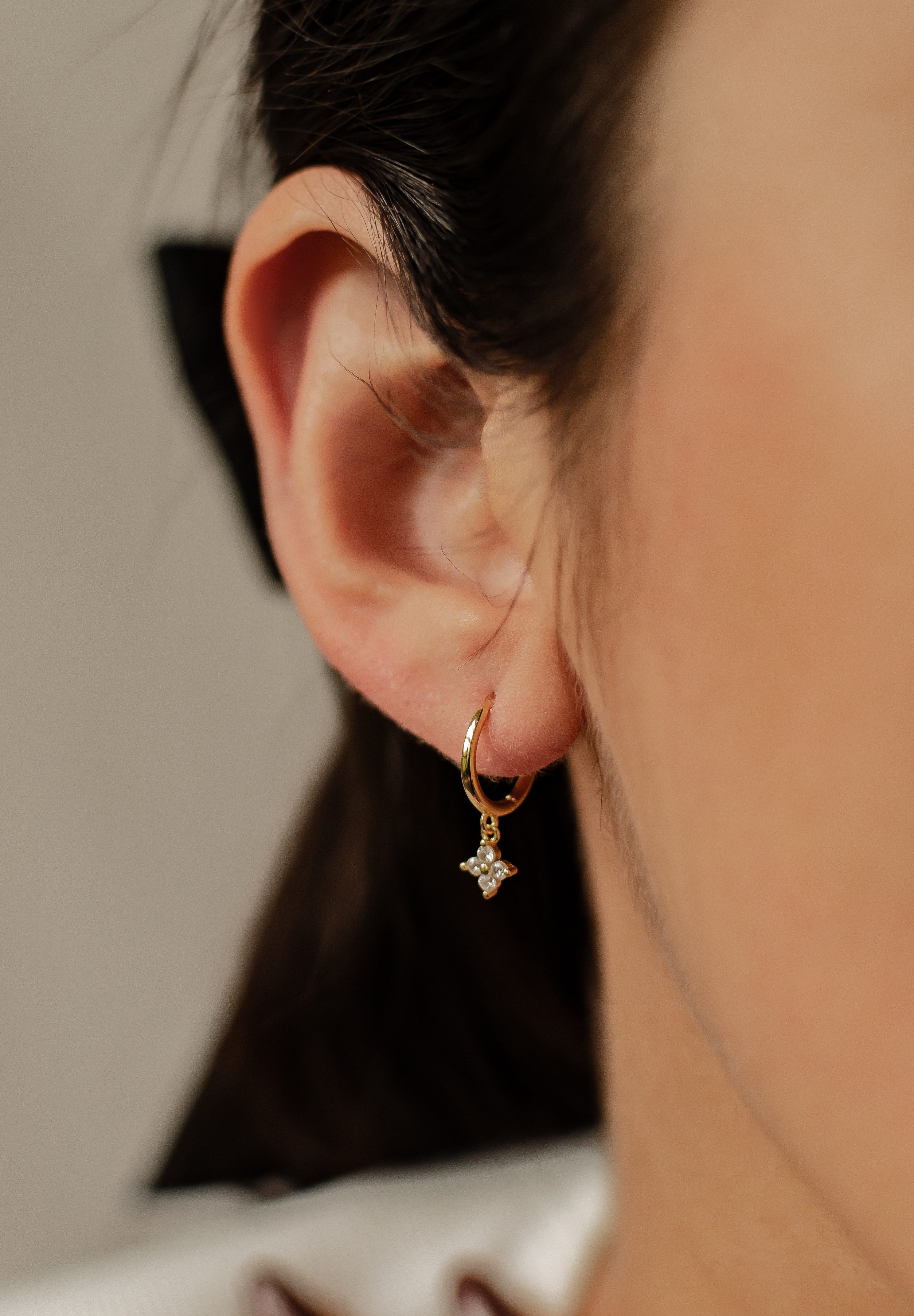 Hey Happiness Paar Creolen Blume Kristall, 18K Vergoldetes 925er Silber, Da günstig online kaufen