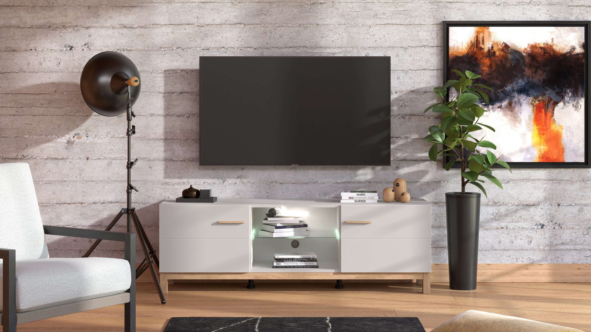 Home affaire TV-Bank Essex, TV-Board, TV-Kommode, TV-Schrank, TV-Unterschrank, TV-Möbel, Elegantes Lowboard (154 cm) in Kaschmir mit viel Stauraum