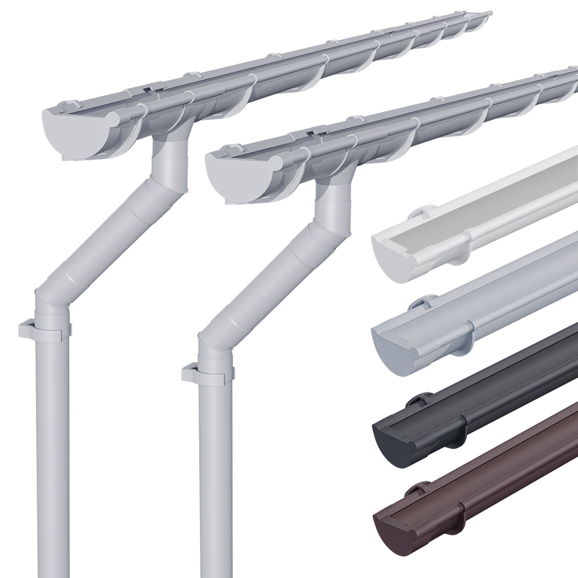 INEFA Dachrinne NW 100 Dachrinnen-Set PVC halbrund für Gartenhaus mit Satteldach,2 x 3m, Regenrinnen-Set von INEFA, 2-St., Set für zwei Dachseiten, zwei Dachseiten, Regenrinne Kunststoff für Satteldach, Made in Germany