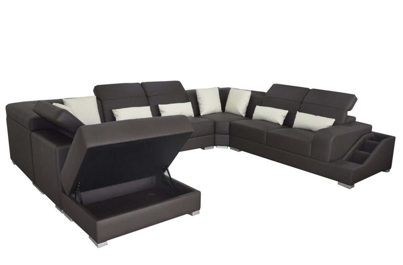 JVmoebel Ecksofa Leder Wohnlandschaft Sofa Design Garnitur U-Form Eck +Hocker Modern