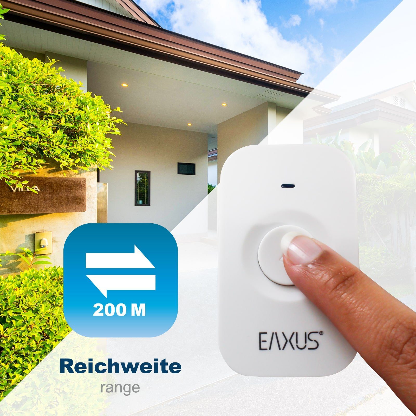 EAXUS Türklingel-Set moderne Haustürklingel 200m Reichweite, 52 Klingeltöne, (Schwarz/Weiß - 1/2 Empfänger), LED Anzeige, IP56 wasserdicht, 5 Lautstärkestufen – Bild 4 von 5