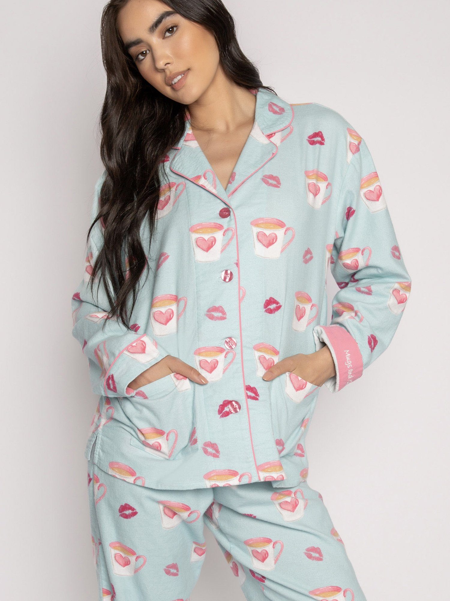 PJ Salvage pyjama Flanells schlafmode Pyjama aqua schlafanzug