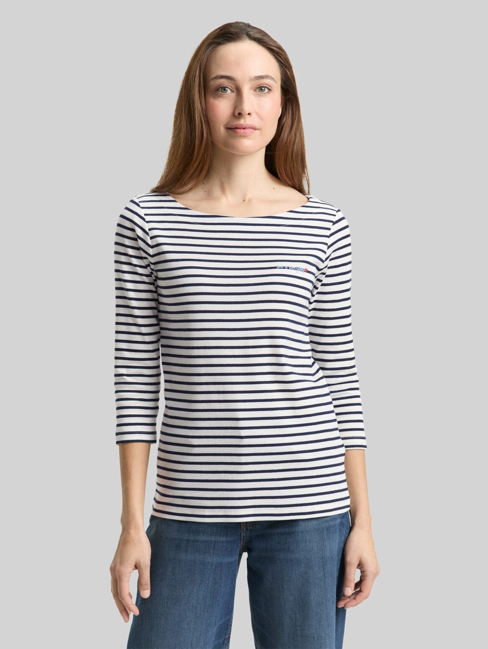 TOM TAILOR 3/4-Arm-Shirt T-Shirt (im Einserpack) Langarmshirt mit Streifenmuster
