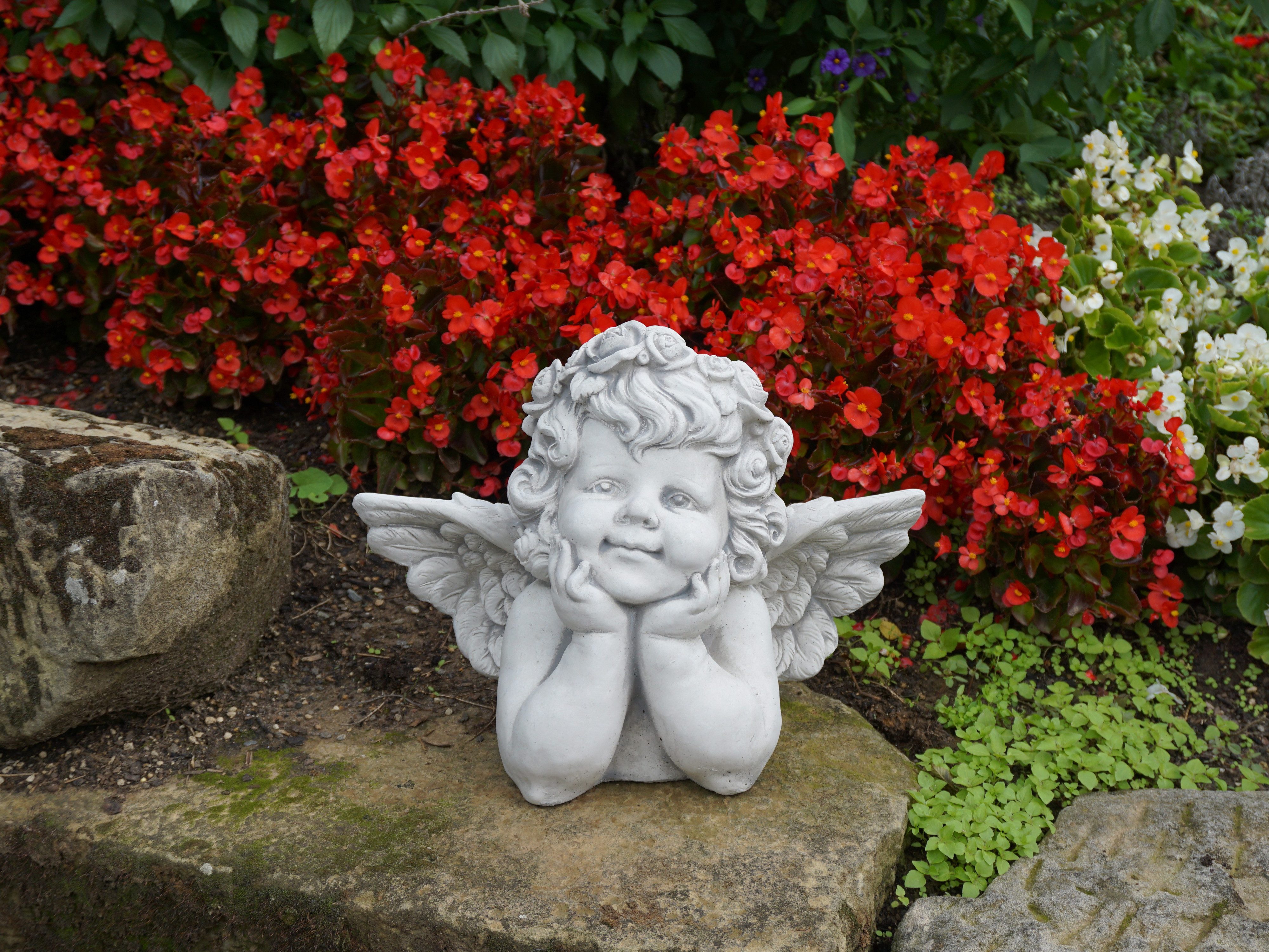 gartendekoparadies.de Gartenfigur Engel-Büste mit Flügeln für Grab, Steinfigur H. 30 cm, 15 kg, Frostsicher