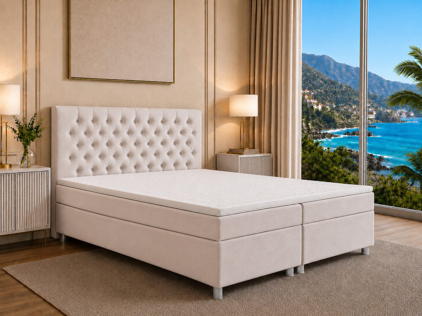 Best for Home Boxspringbett Trinity K-14 mit 7-Zonen-Matratze und Stauraum (Boxspringbett-Set, 1-St., Boxspringbett-Set inklusive Matratze, Topper und Bettkästen), 7-Zonen-Matratze, PUR-Schaum-Topper, gepolstertes Kopfteil