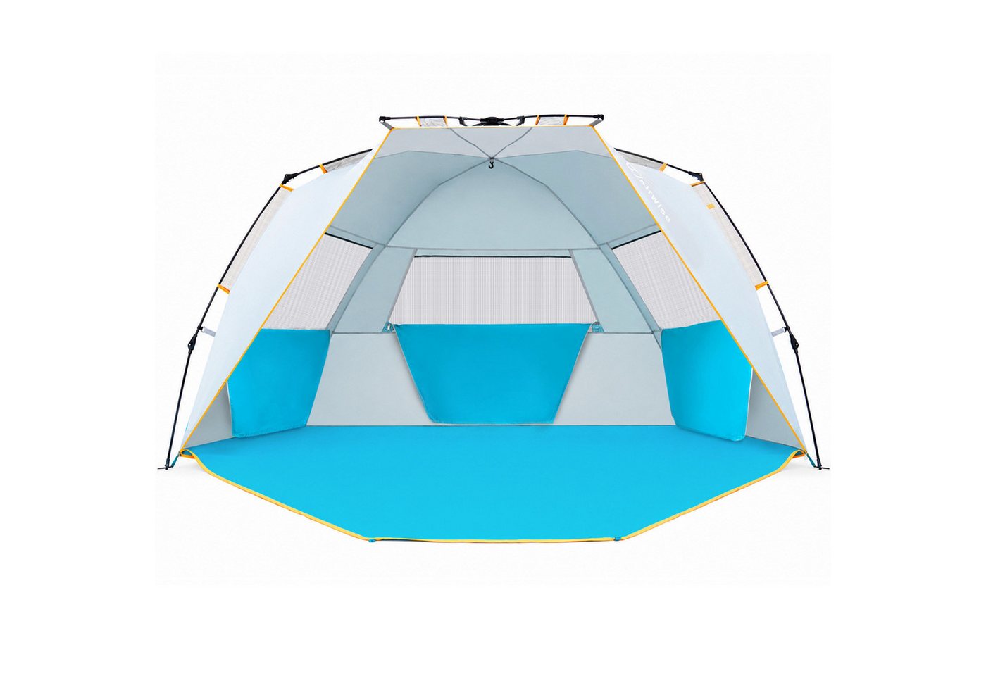 Wolfwise Strandmuschel Strandpavillon UV50+ leicht aufbau wasserfest Mesh-Fenster Strand., Personen: 7 (Set, 1 Strandmuschel, 4 Abspannleinen, 10 Heringe), UPF 50+, Wasserabweisend, Kordelzug