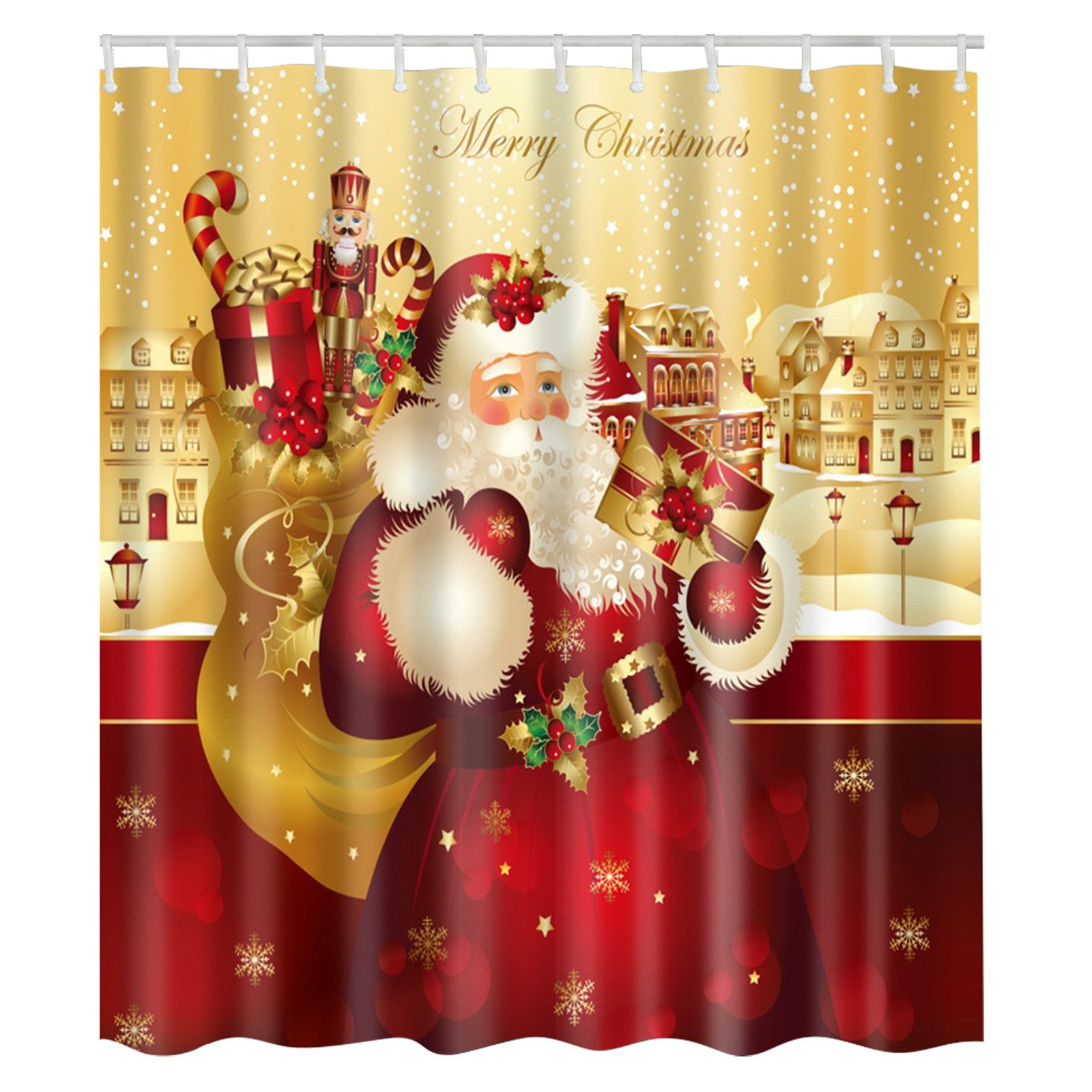 BTTO V&G Duschvorhang Badezimmer Vorhang mit Haken,Weihnachts-Duschvorhang Breite 180 cm (1-tlg), Antischimmel Umweltfreundlich,für Badezimmer