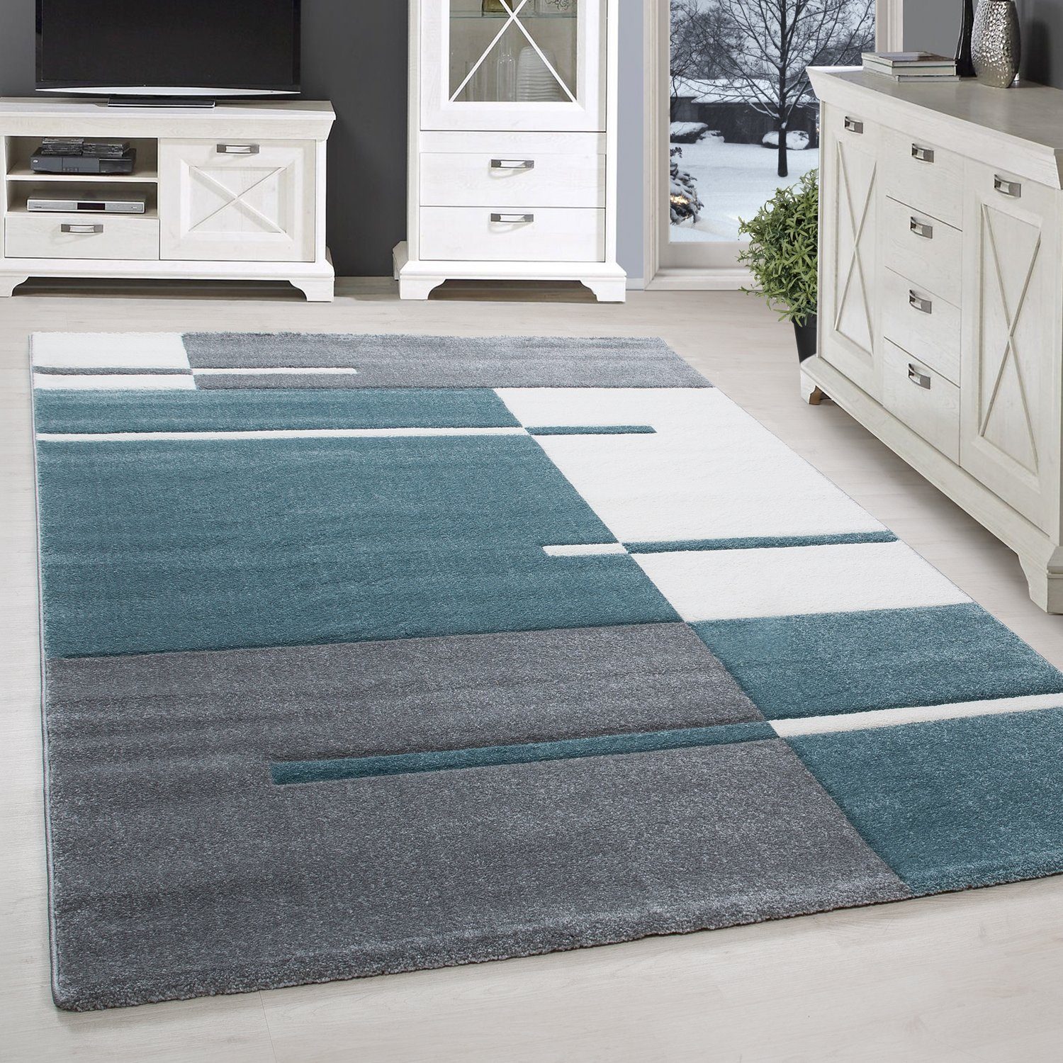 SIMPEX24 Teppich Kariert Design, Rechteckig, Höhe: 13 mm, Designer Wohnzimm günstig online kaufen