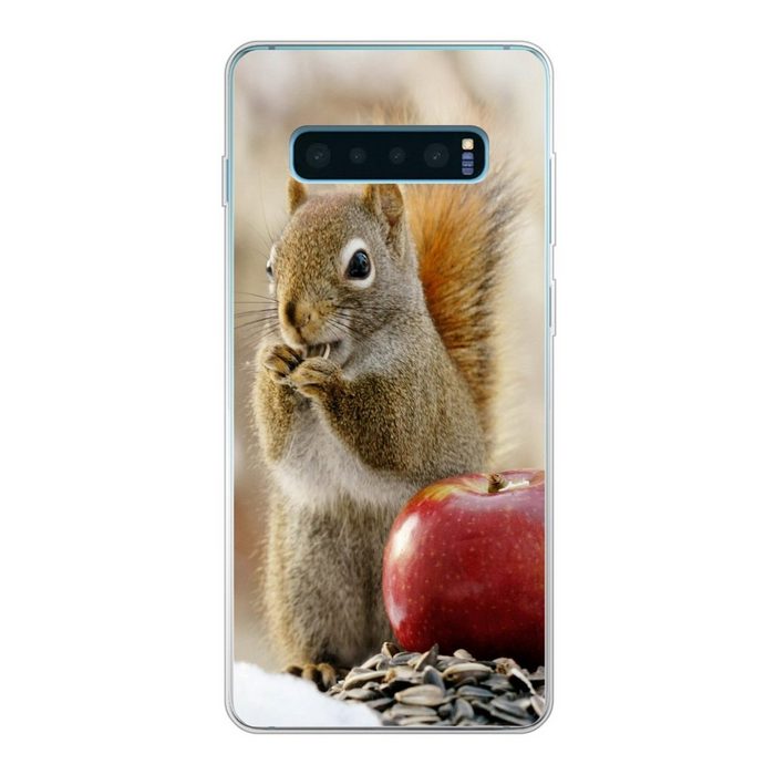 MuchoWow Handyhülle Eichhörnchen - Apfel - Blumensamen - Schnee Phone Case Handyhülle Samsung Galaxy S10 Lite Silikon Schutzhülle