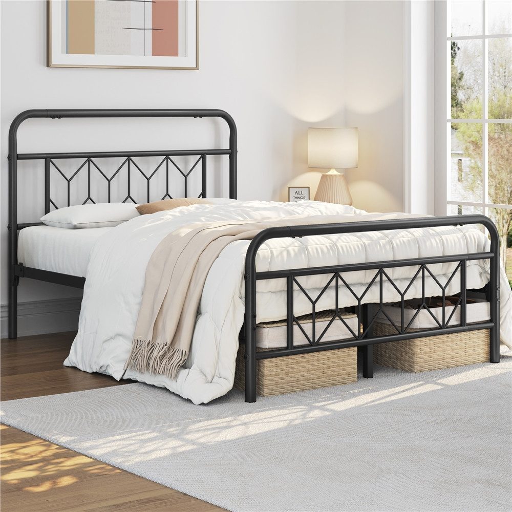 Yaheetech Metallbett, Vintage Bettrahmen mit Hohem Kopfteil, Bettgestell