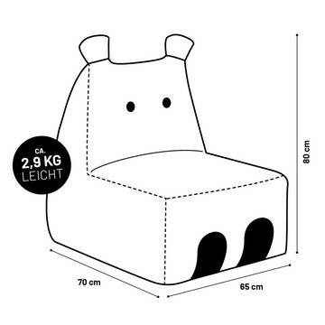 Lumaland Sitzsack Kinder Hippo Tier Kissen 80x70x65 cm (1x Kindersitzsack), Wohlfühl Sitzkissen, süßes Motiv, Kids, pflegeleicht
