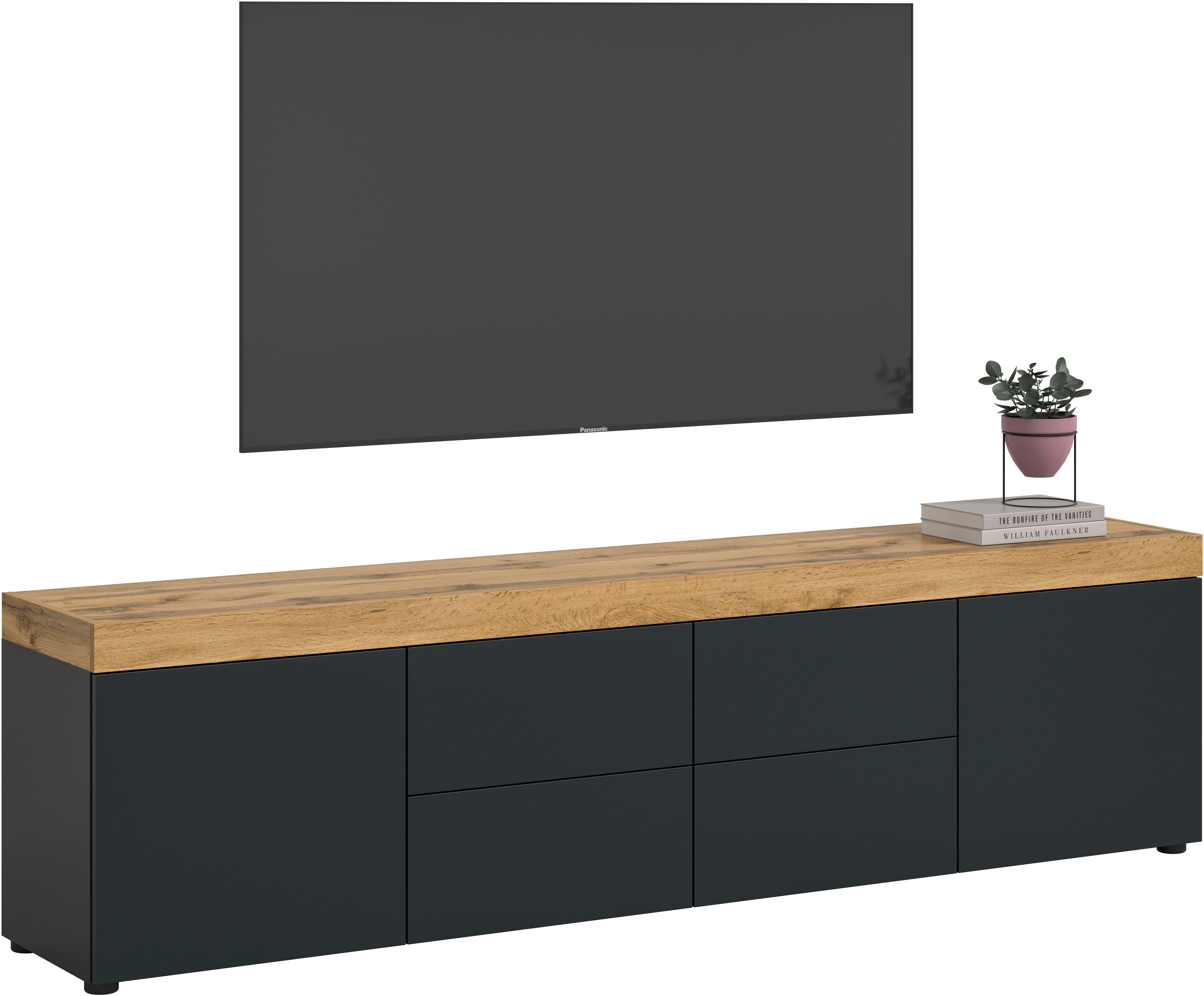 OTTO home Lowboard MAMBO, TOPSELLER!, Breite 200cm, 2 Türen, 4 Schubkästen, push-2-open (1 St., 2 farbige Ausführung, in verschiedenen Farben erhältlich), Lowboard, TV Unterschrank, Tv-Schrank, Wohnzimmer