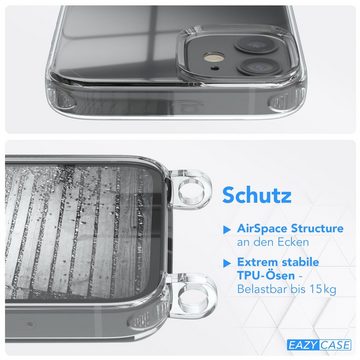 EAZY CASE Handykette 2in1 Metallkette für Apple iPhone 12 Mini 5,4 Zoll, Hülle mit Band Silikonhülle durchsichtig Necklace Cover Slimcover Gold