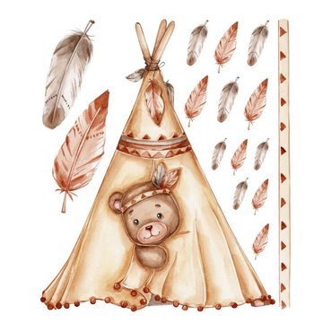 WANDKIND Wandtattoo Kinderzimmer Wandaufkleber / Bär im Tipi Zelt / V328 Boho, wieder ablösbar