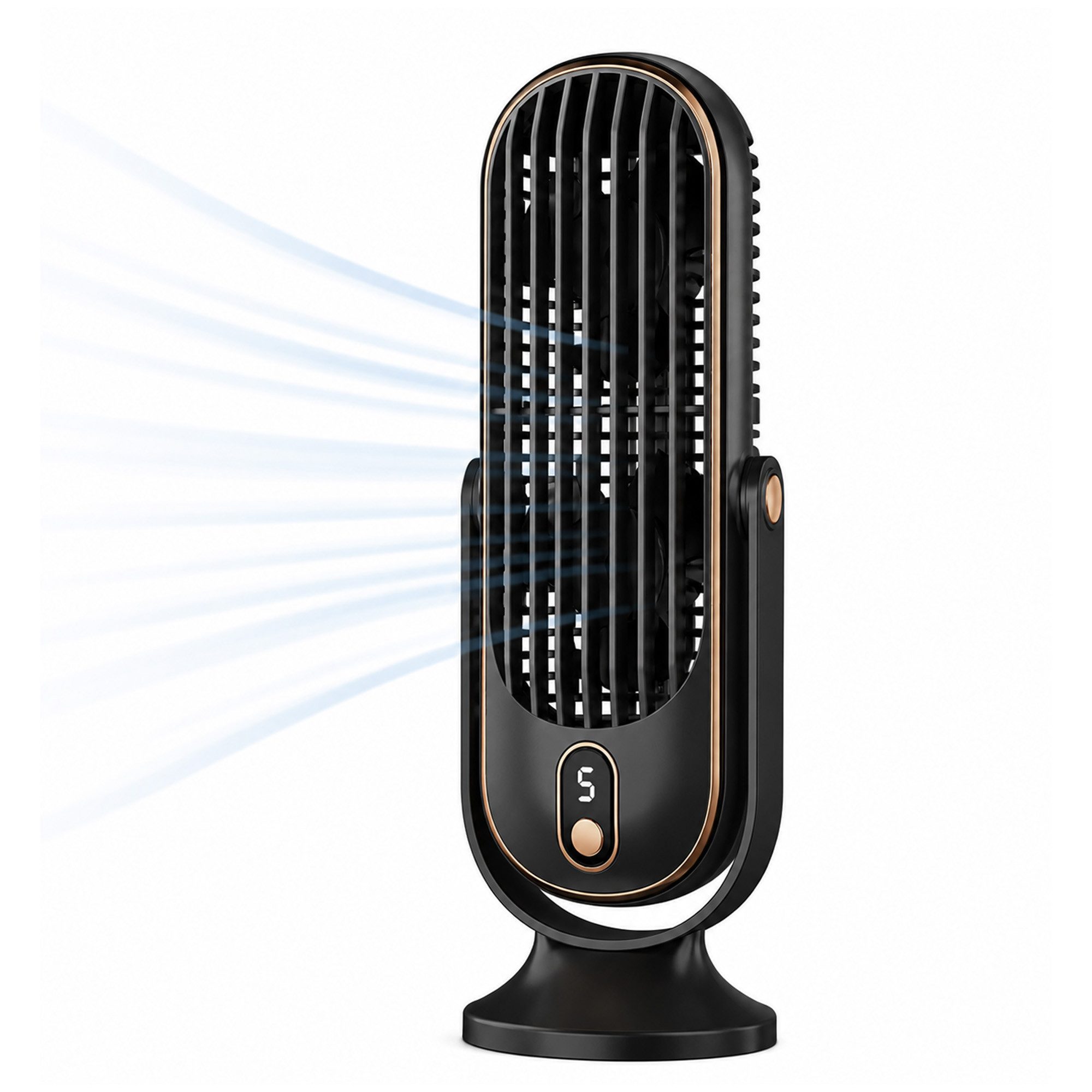 Bestlivings Tischventilator Akku 5 Stufen 360° neigbar, leise (22 dB), Dual-Rotor, LED Display, USB-C Kabel