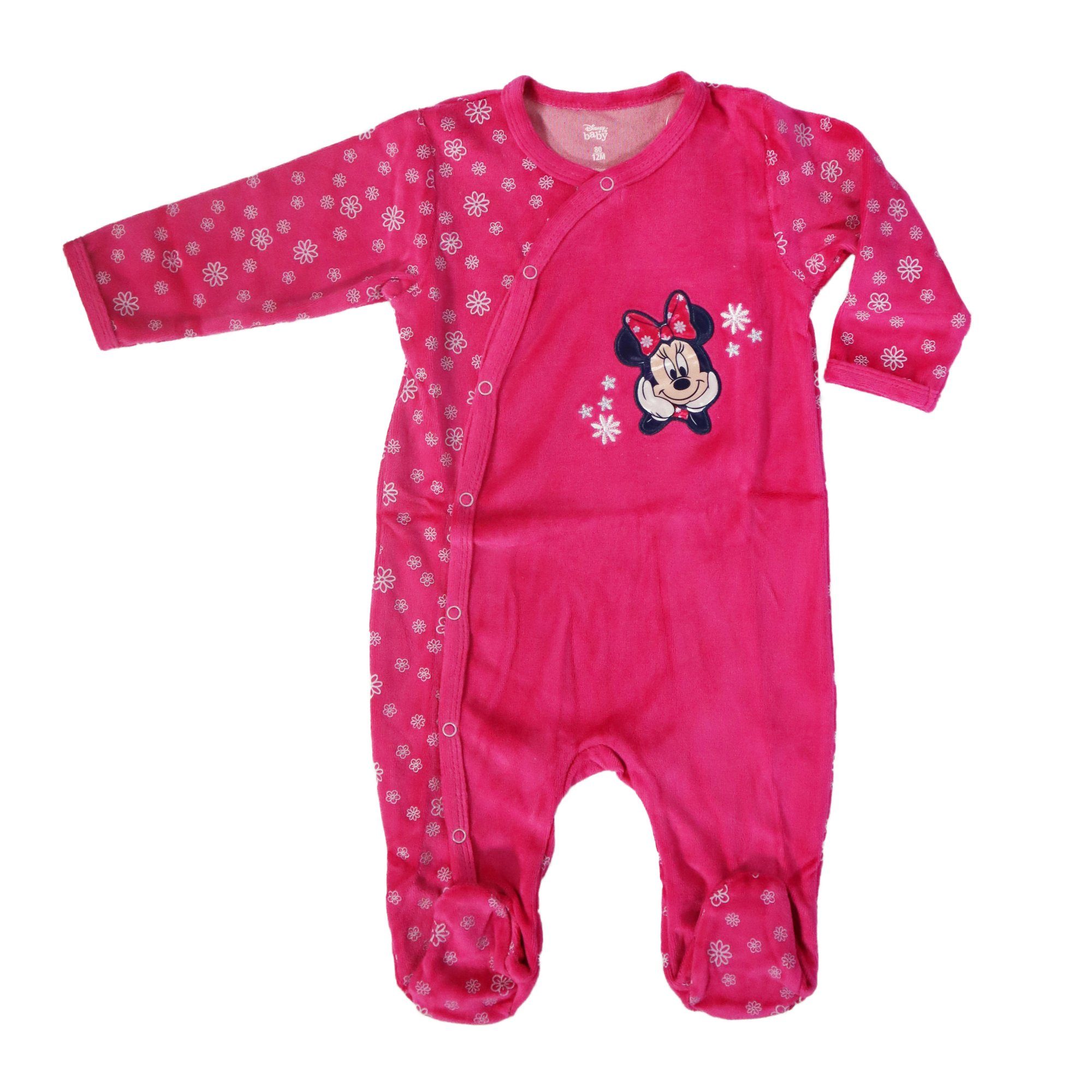 Disney Baby Strampler Disney Minnie Maus Baby Kleinkind Strampler Einteiler Velour Gr. 62 bis 92 Pink