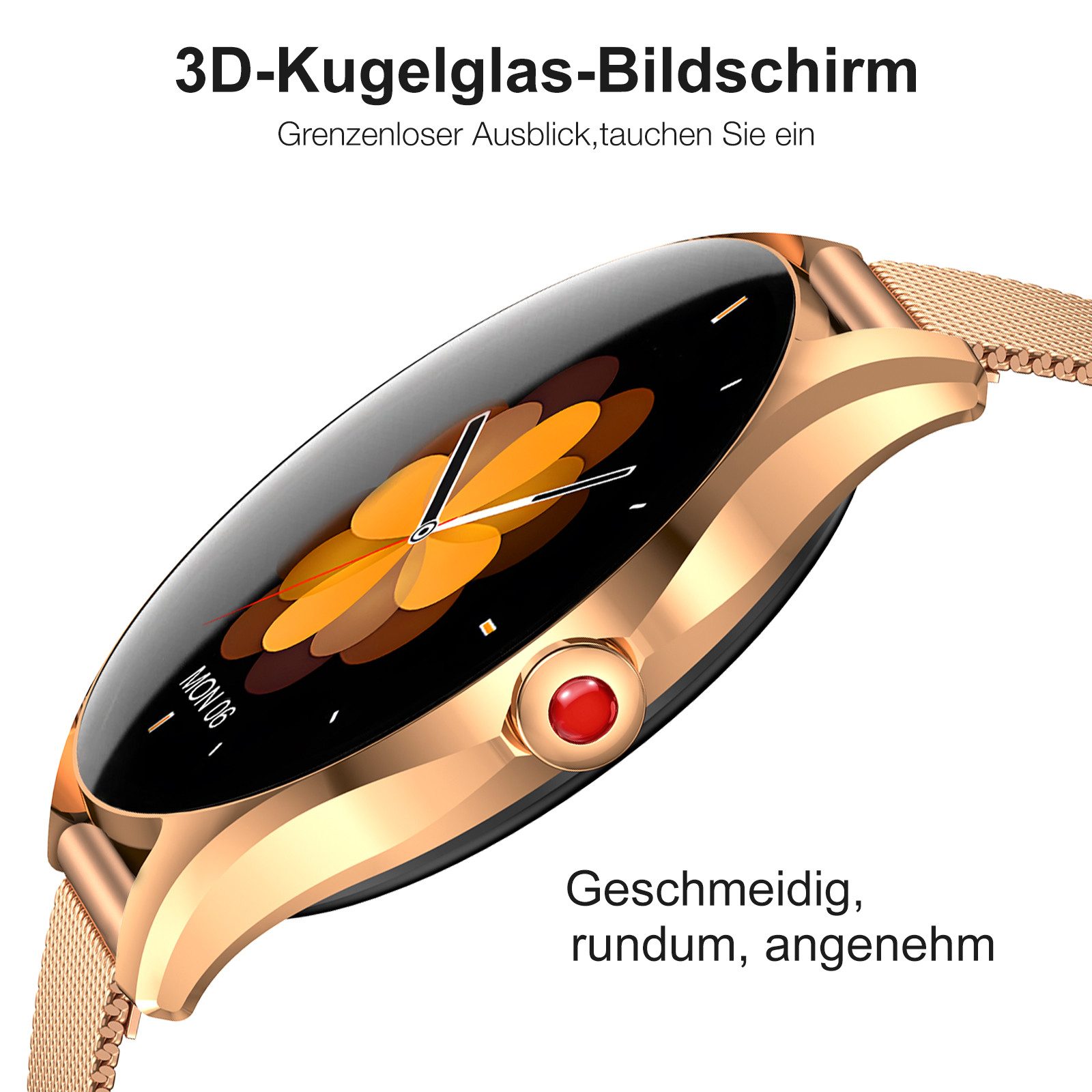 Sytifro H03 Smartwatch Damen, 3D-Kugelglas, AMOLED Always-On, 300 mAh (7 Tage) Smartwatch (1.32" cm) Zwei Armbänder, Ultra High Quality Exquisite Damenuhr. Bluetooth 5.3 Sport uhr, IP67 wasserdicht Fitness Tracker Damen. Gesundheits Uhr mit Schrittzähler, Herzfrequenz und Blutsauerstoff, Schlafüberwachung, Herzfrequenz, Schlafüberwachung, 2 Jahre Garantie, verfügbar für Android 4.4+ / iOS 10.0+