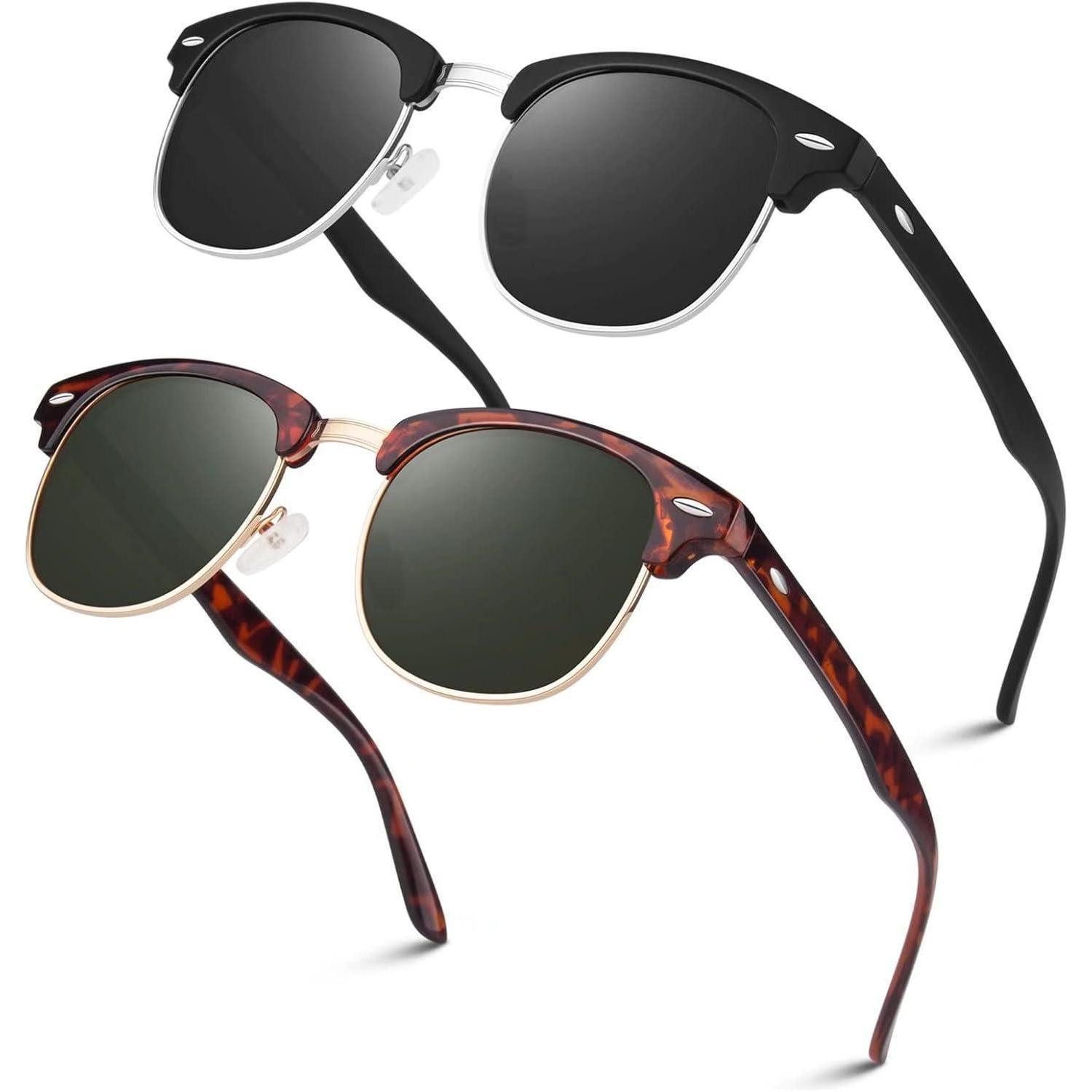 Retrosonnenbrille Polarisierte Sonnenbrille Halbrahmen UV400 für Reisen & Angeln 2er Set