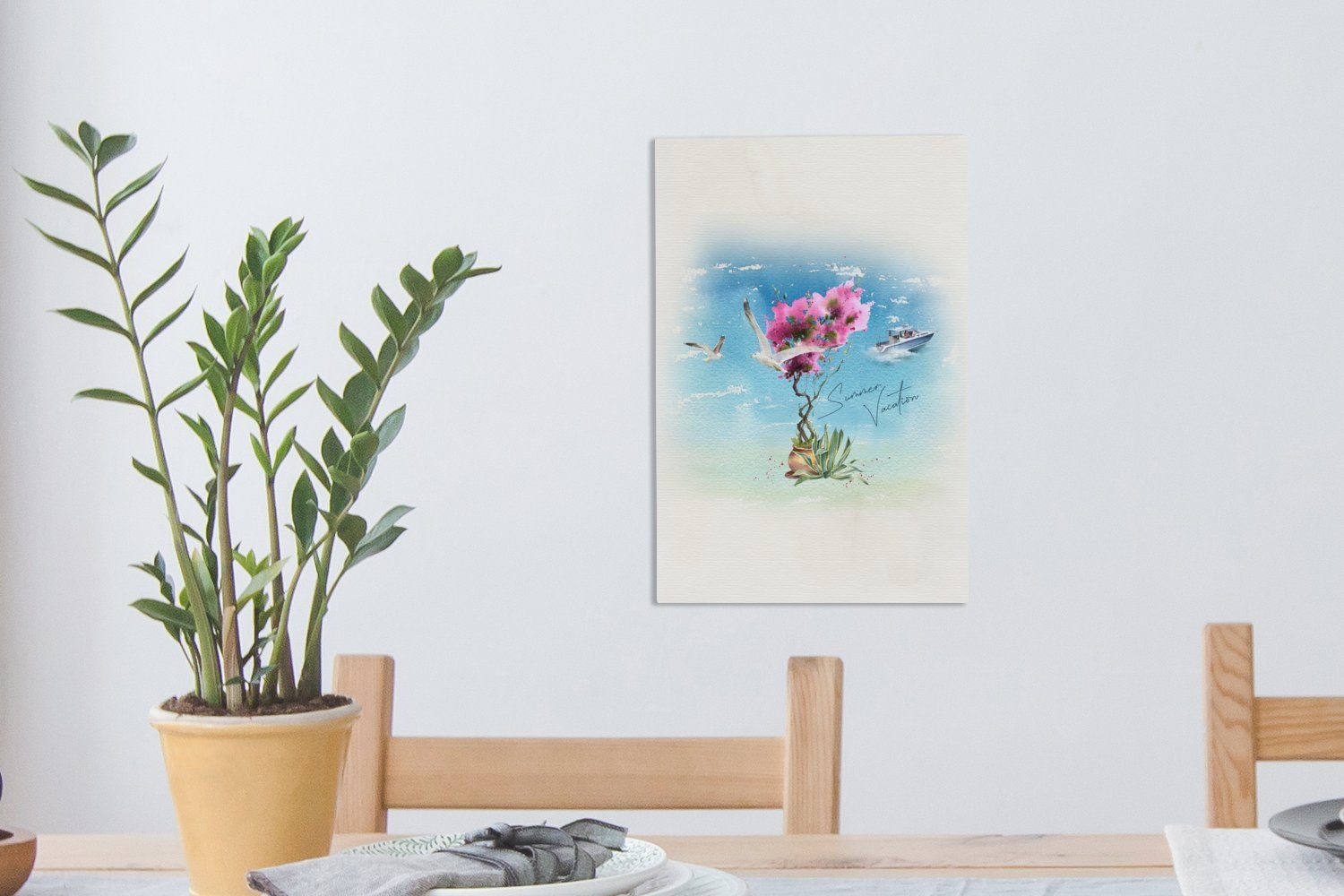 Leinwandbild OneMillionCanvasses® Gemälde, Aquarell, (1 - 20x30 inkl. St), cm Boot Blume - fertig bespannt Leinwandbild Zackenaufhänger,