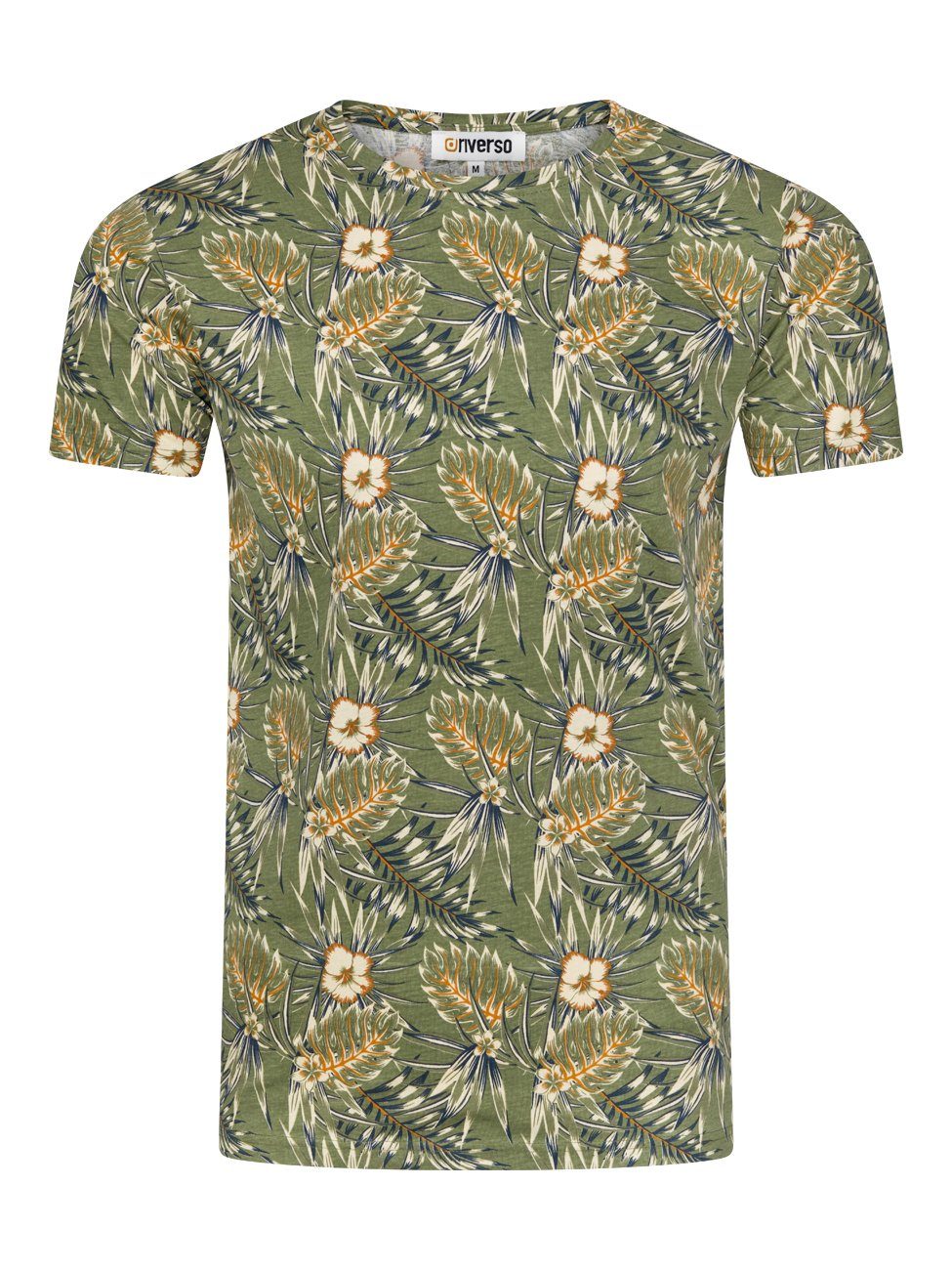 Baumwolle Rundhalsausschnitt Kurzarm Printshirt Farbmix mit 3 riverso aus Herren T-Shirt Hawaiishirt (2-tlg) Fit Regular RIVBill 100%