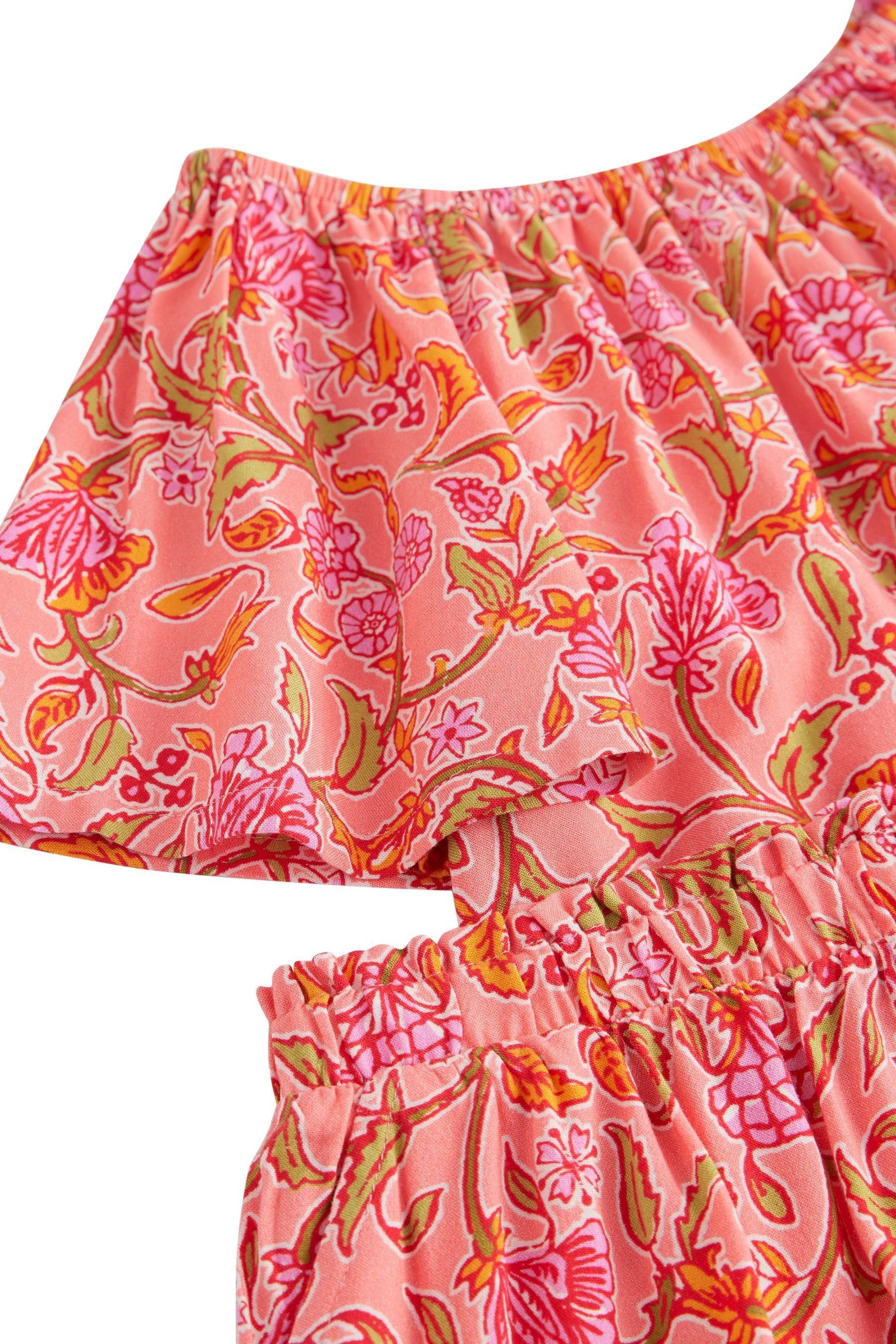 Shorts aus & Shirt Co-Ord-Set, Pink/Orange Shorts Oberteil Next (2-tlg) bestehend und
