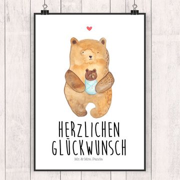 Mr. & Mrs. Panda Poster DIN A5 Bär Baby - Weiß - Geschenk, Raumdekoration, Wandposter, Poster, Bär mit Baby (1 St), Lebendige Farben