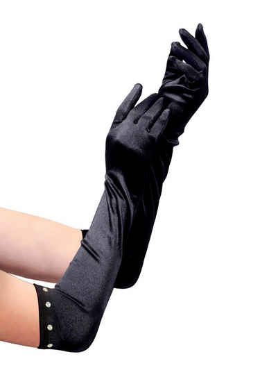 Widdmann Kostüm Satin Handschuhe extra lang schwarz, Lange satinglänzende Stoffhandschuhe für Mädchen