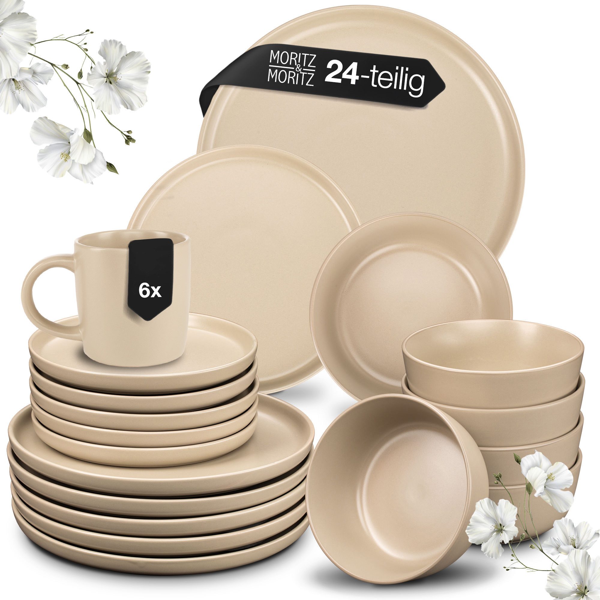 Moritz & Moritz Kombiservice NORDIC 24tlg Geschirrset Taupe mit Чашки (24-tlg), 6 Personen, Steinzeug, Spülmaschinengeeignet