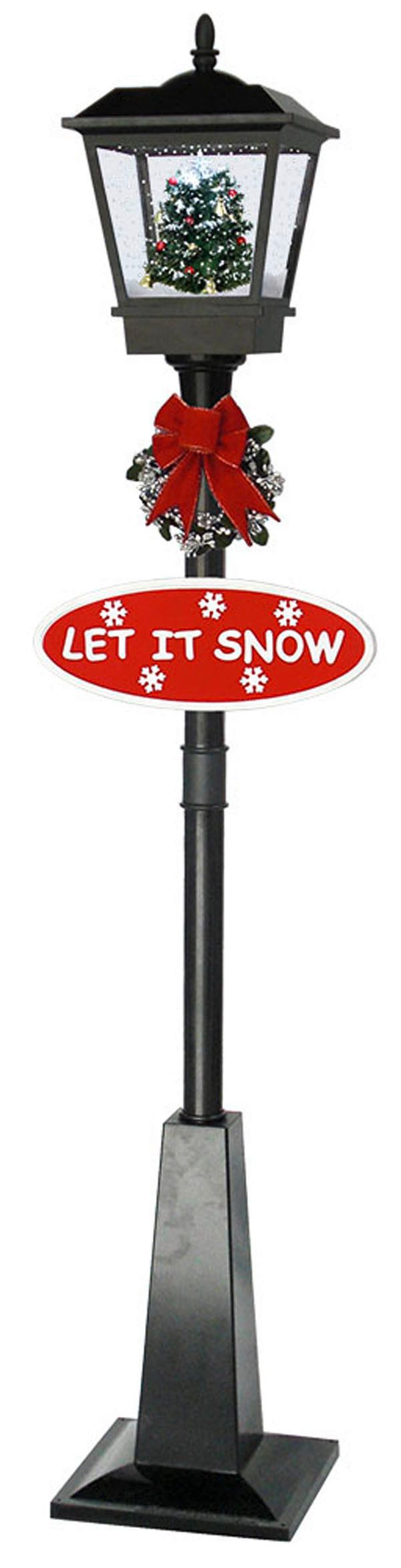 foolonli LED Laterne Schneiende Stand LED Laterne 180 cm Schwarz Weihnachtsbaum geschmückt, Musik und Schneegestöber separat abschaltbar, LED fest integriert