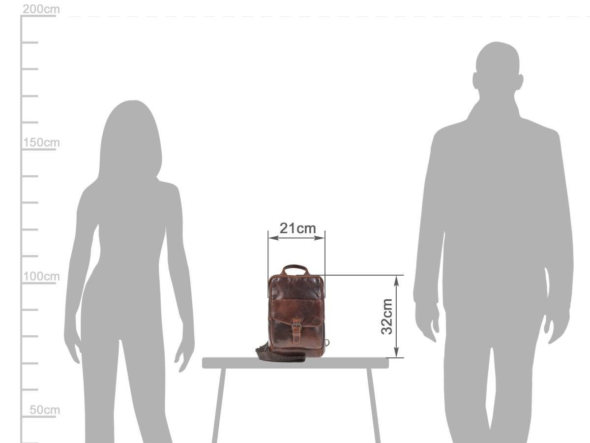 Greenburry Umhängetasche "Rugged" Crossbody Bag Herren Leder 21x32cm teak braun, Crossbag, Schultertasche, Rucksack