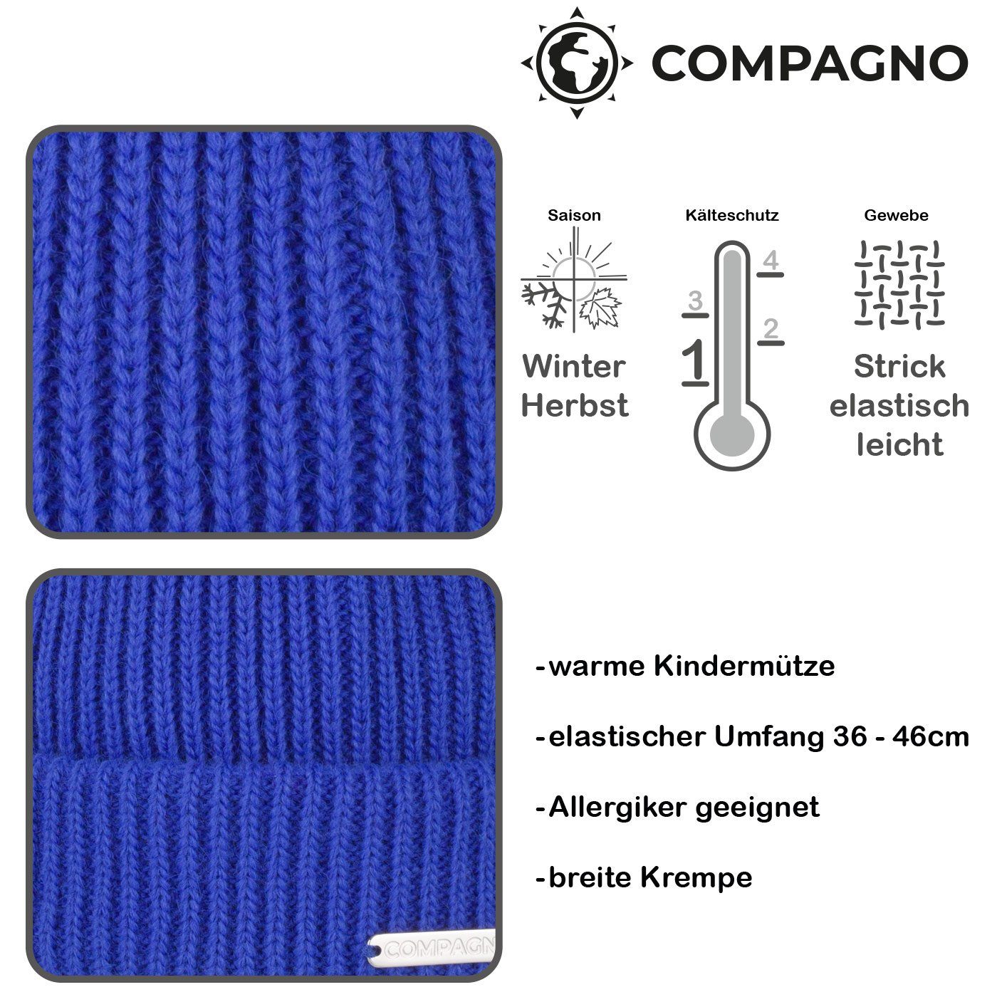 compagno Strickmütze (1-St) Kindermütze Wintermütze Beanie Jungen Mädchen Strickmütze 2-10 Jahre