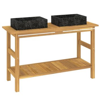 vidaXL Badezimmerspiegelschrank Waschtisch mit Schwarzen Marmorbecken Massivholz Teak (1-St)