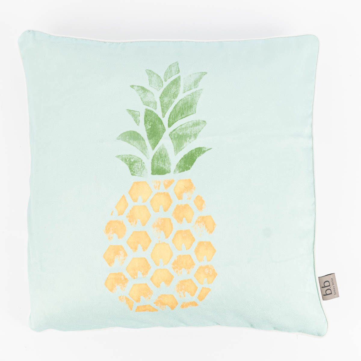 Barbara Becker Dekokissen Kissenhülle mit Keder Mikrofaser Ananas mintgrün gelb weiß 45x45cm