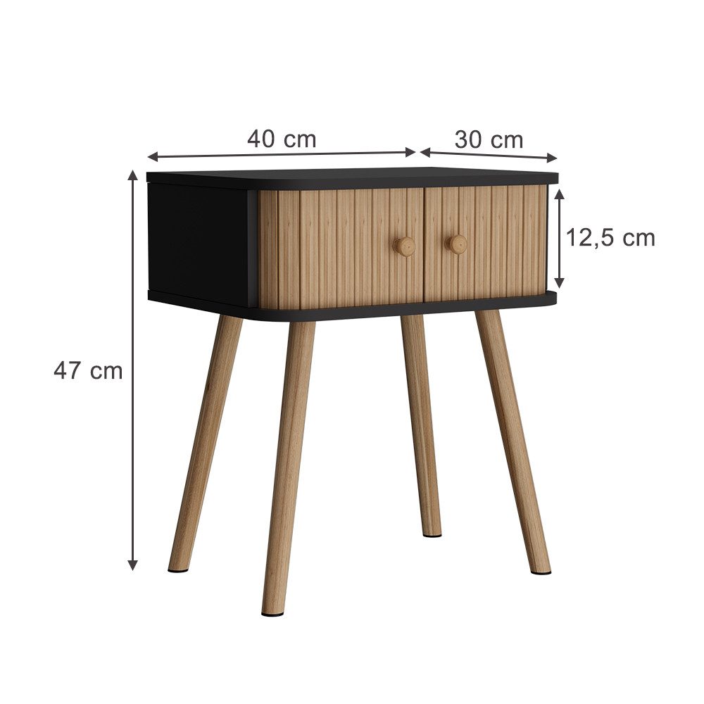 Vicco Nachtschrank Germo, Anthrazit/Bambus, 40 x 47 cm 2-er Set (2-St)