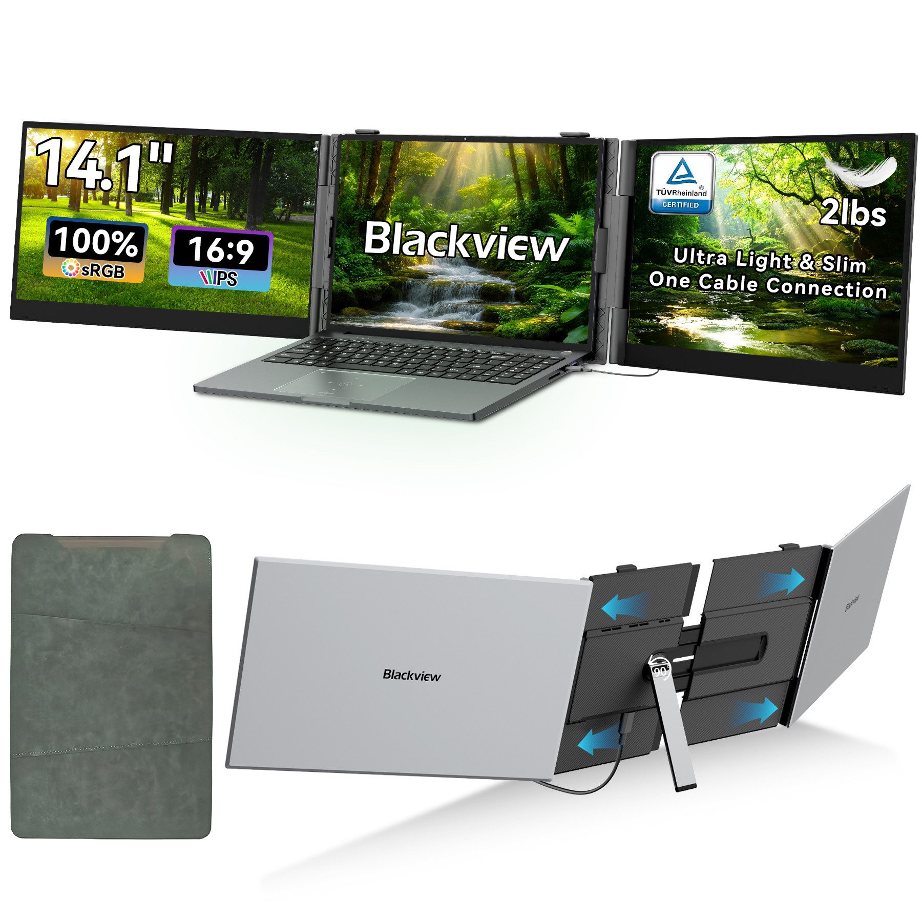 blackview Laptop Bildschirm Erweiterung D6 Dual-Screen Portabler Monitor for Notebook