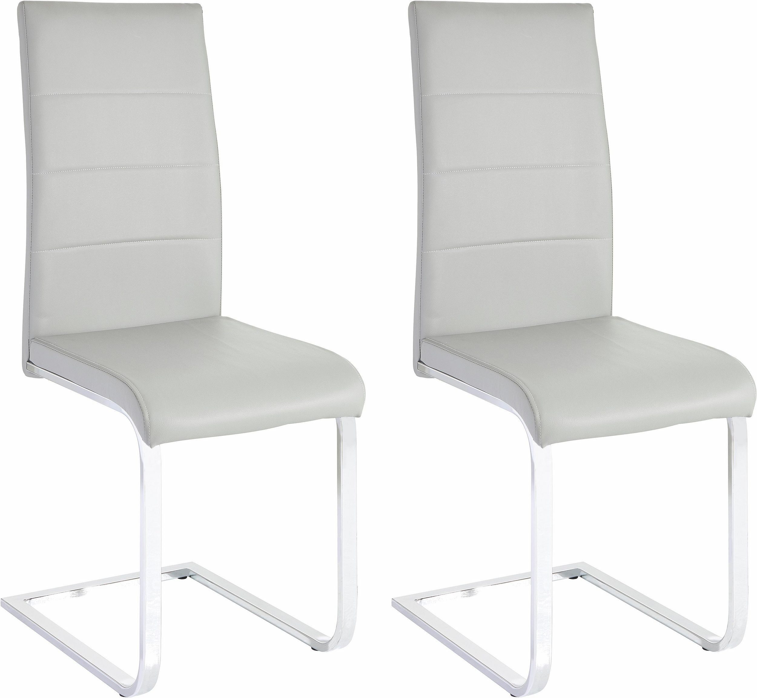 loft24 Freischwinger Cara (Set, 2 grau in Sitzhöhe Metallgestell 46 Chrom cm Optik, St)