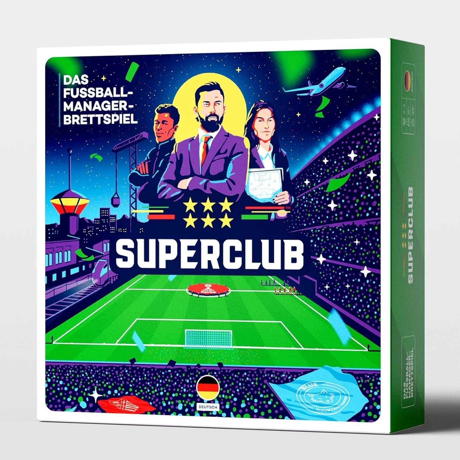 Superclub Spiel Fußballmanager Grundspiel 2–4 Spieler ab 12 Jahren analog, Gesellschaftsspiel, Ohne Bildschirm, taktische Entscheidungen, soziale Interaktion