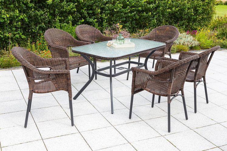 MERXX Gartenmöbelset »Ravenna«, 7tlg., 6 Sessel, Tisch, stapelbar