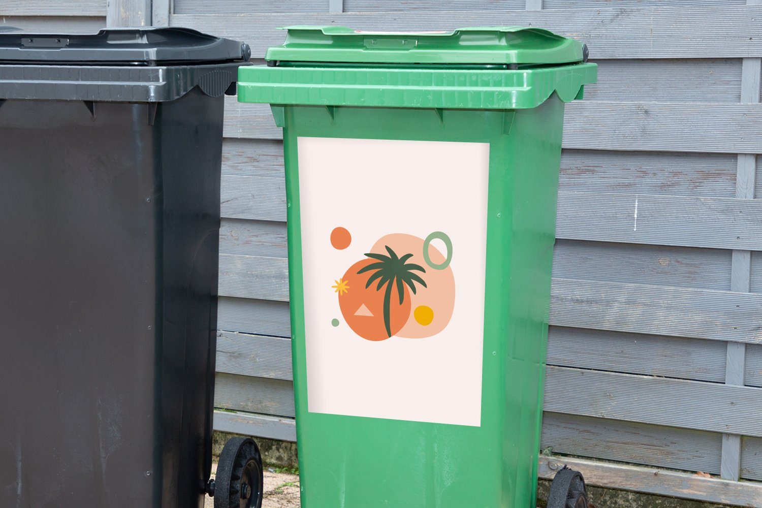 MuchoWow Wandsticker Sommer Abfalbehälter Palme Container, Sticker, Mülleimer-aufkleber, - (1 Design St), - Mülltonne