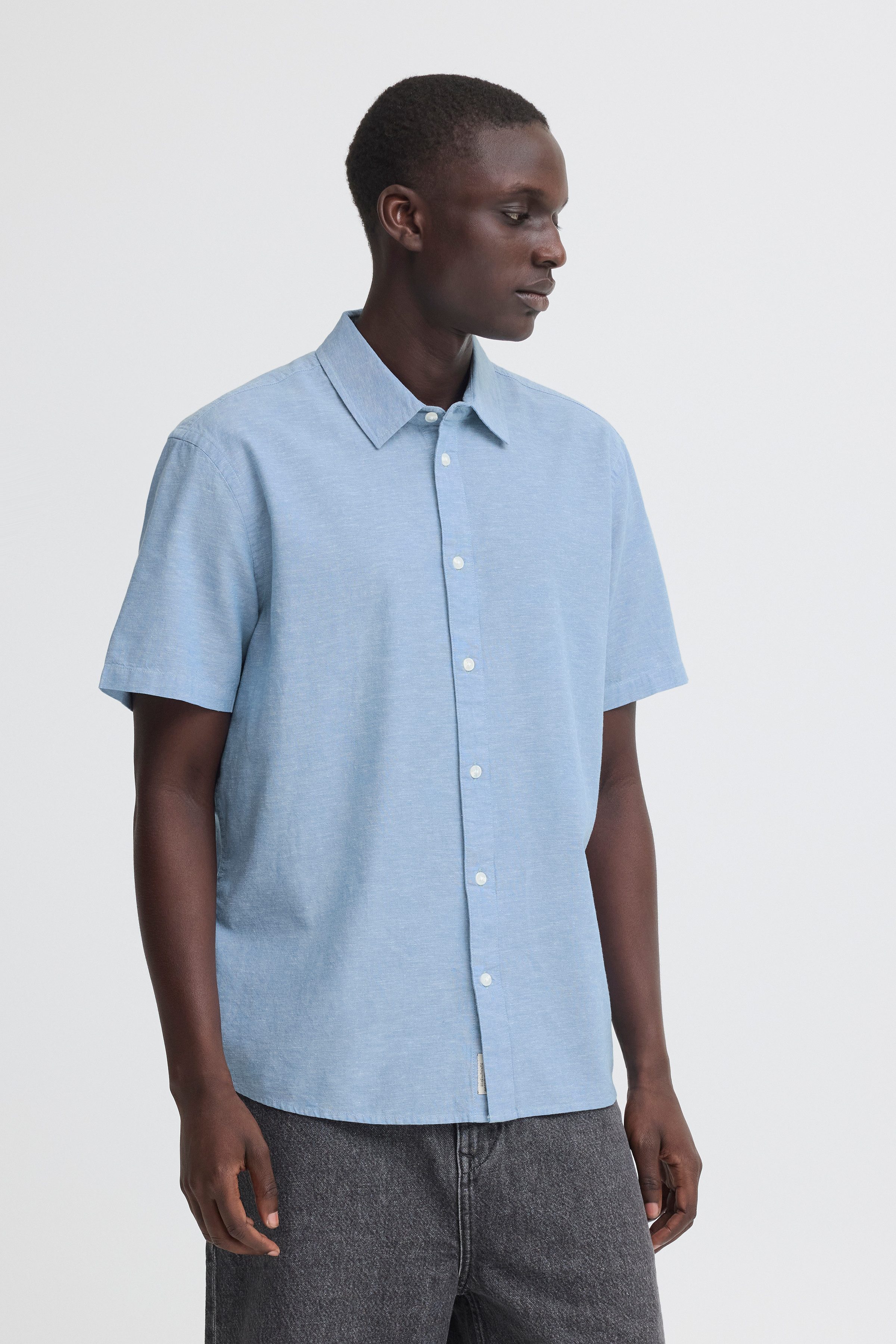 Blend Kurzarmhemd BHABAN SHIRT PP NOOS aus Baumwollmischung, mit Leinenoptik, Regular Fit, pflegeleicht