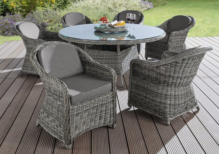 BAIDANI Gartenmöbelset »Fortune«, 19tlg, 6 Sessel, Tisch Ø 150 cm