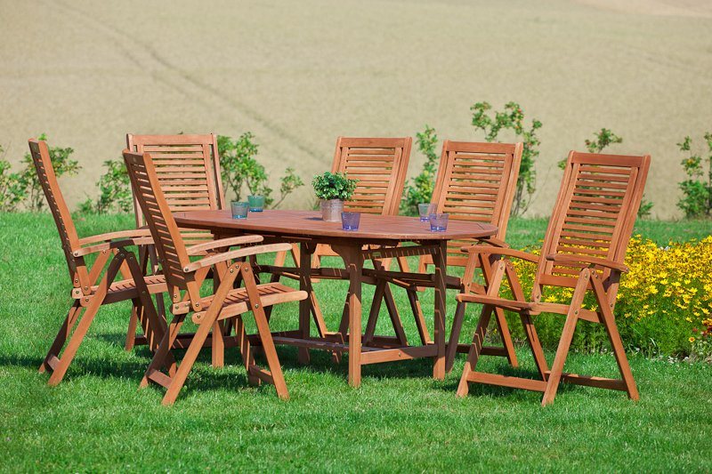 Gartenmöbelset »Cordoba«, 7tlg., 6 Sessel, Tisch, ausziehbar, klappbar, Eukalyptus Gartenmöbelset »Cordoba«, 7tlg., 6 Sessel, Tisch, ausziehbar, klappbar, Eukalyptus