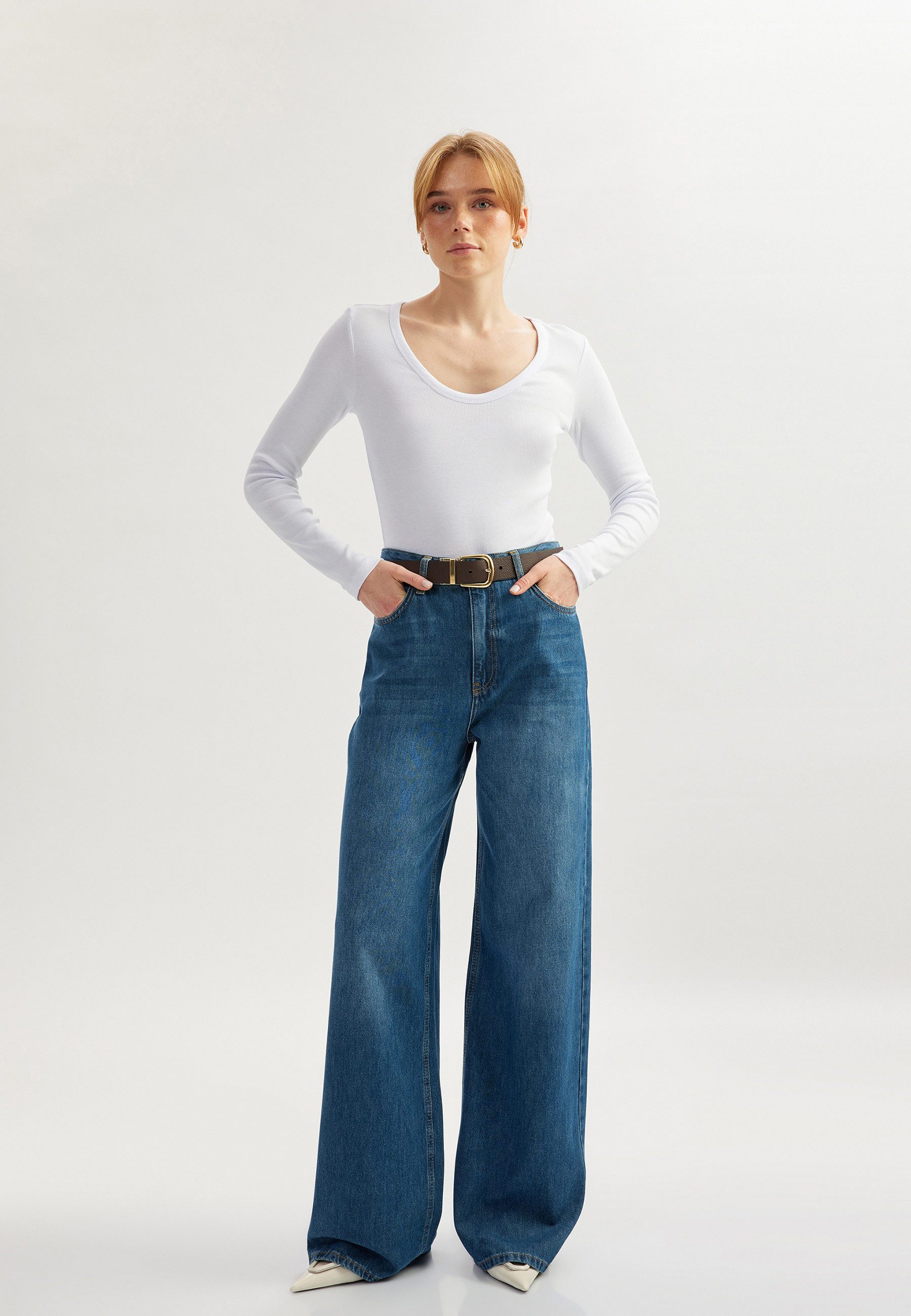Koton Regular-fit-Jeans Denim Wide Leg Regular-fit-Jeans günstig online kaufen