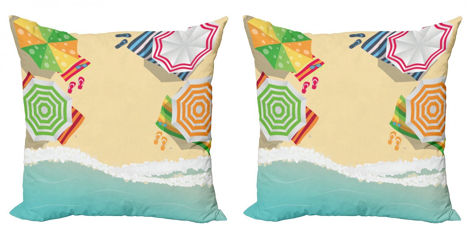 Beach Sandy Stück), Accent Abakuhaus Digitaldruck, Doppelseitiger Kissenbezüge Regenschirme Modern Insel-Party (2