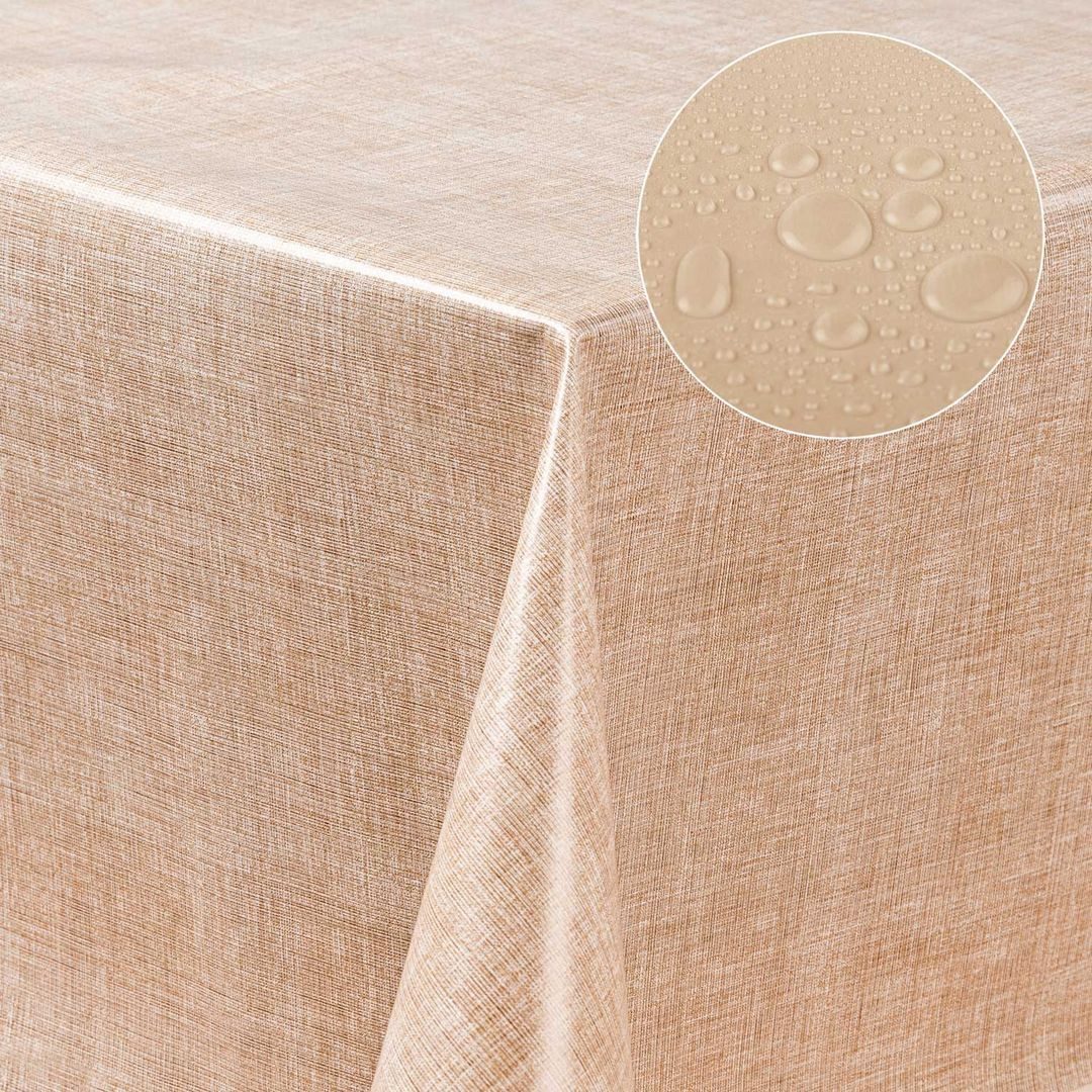 laro Tischdecke Wachstuch-Tischdecken Abwaschbar Leinenoptik. beige rechteckig – Bild 4 von 4